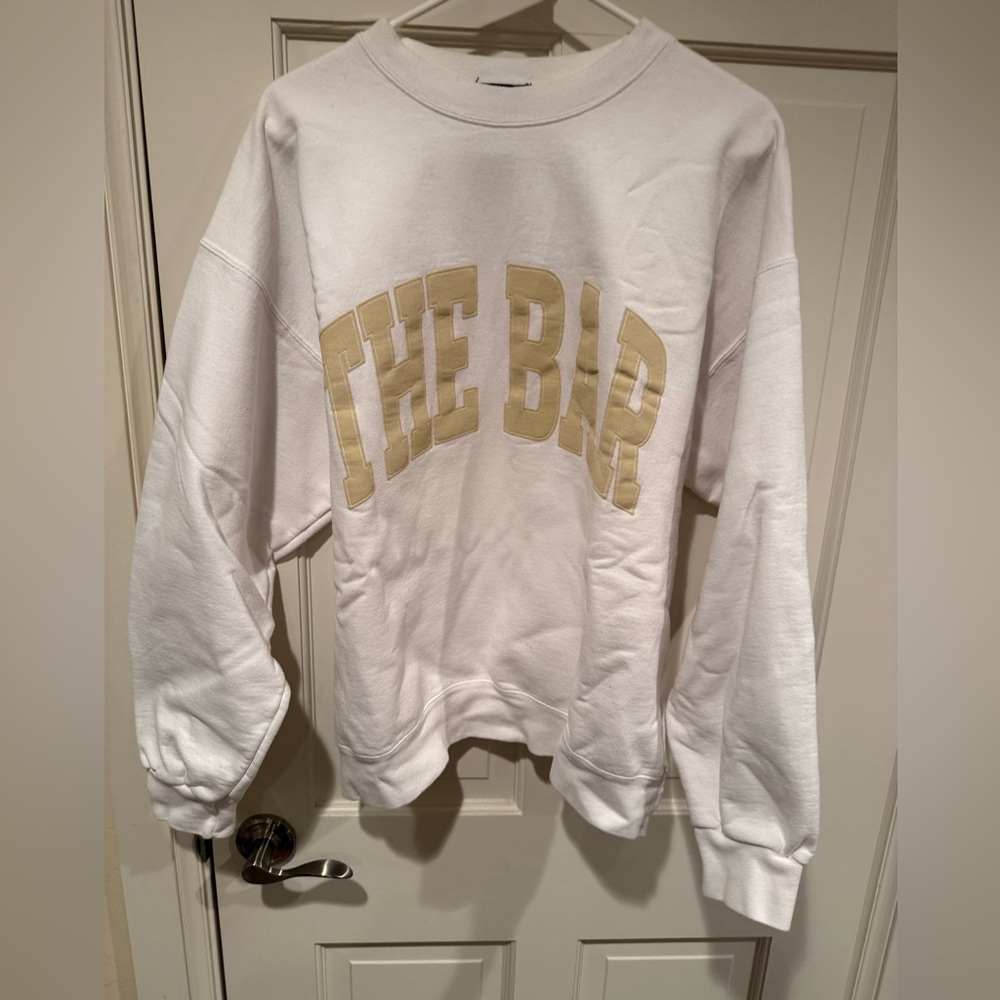 The Bar Varsity Sweatshirt Crew White and Tan Large